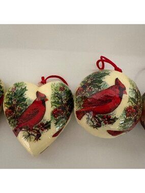 Old Fashioned Christmas Cardinal Paper Mache Currier Ives Ornaments Lot of 9 VTG